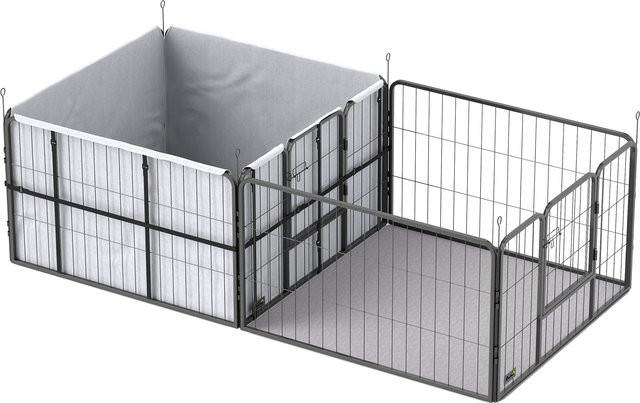 PawHut Welpenlaufstall mit 7 Paneelen und 2 Bereichen, Wurfbox für kleine und mittelgroße Hunde inklusive waschbarer Wurfunterlage, Schwarz, B/T/H: 203 x 102 x 60 cm, Aosom - Bild 1