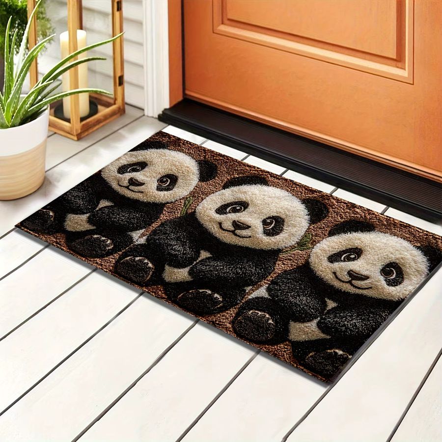 Dreiteiliges Badezimmerteppich-Set von VIKAMA aus Kaschmirimitat mit Panda-Muster, schnelltrocknend - Bild 2