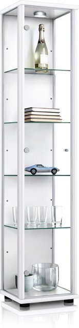 K-Möbel Glasvitrine stehend in Weiss mit LED-Beleuchtung und 4 Glasböden, H: 176 cm, B: 37 cm, T: 33 cm - Bild 1