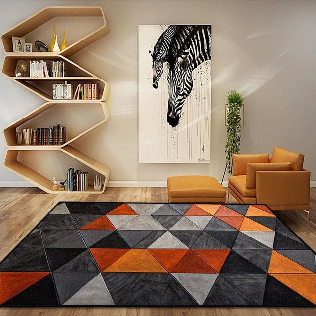 JGJG Geometrischer Nordischer Teppich in Orange, weicher Polyester-Bodenmatte für Wohnzimmer und Schlafzimmer, B/T: 90 x 60 cm - Bild 1
