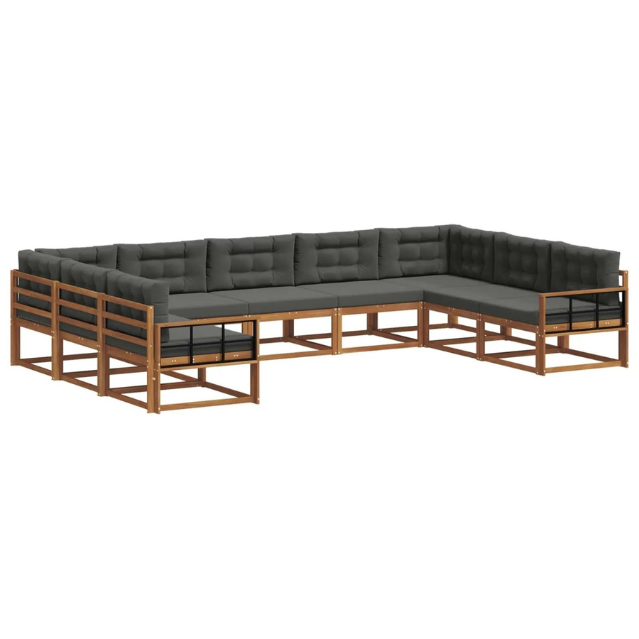 vidaXL Outdoor-Sofagarnitur 9-tlg. in U-Form aus Akazienholz mit Kissen, Anthrazit und Natur - Bild 2