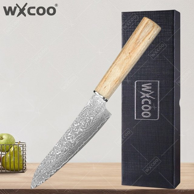 WXCOO Damaszener Stahlmesser mit VG10-Kern und Holzgriff als Allzweck-Küchenmesser für Fleisch, Obst und Gemüse inklusive Aufbewahrungsbox - Bild 1