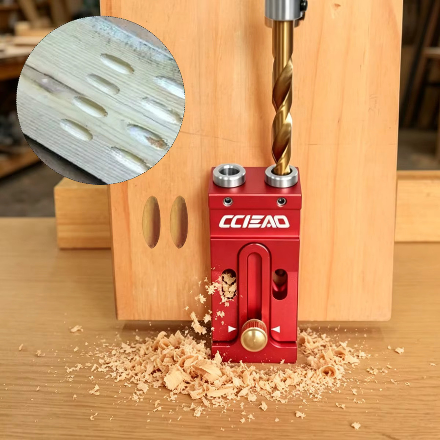 GDART Taschenloch-Bohrschablonen-Set aus Aluminiumlegierung in Rot mit Bohrer zur Schrägloch-Lokalisierung für die Holzbearbeitung und Möbelherstellung - Bild 6
