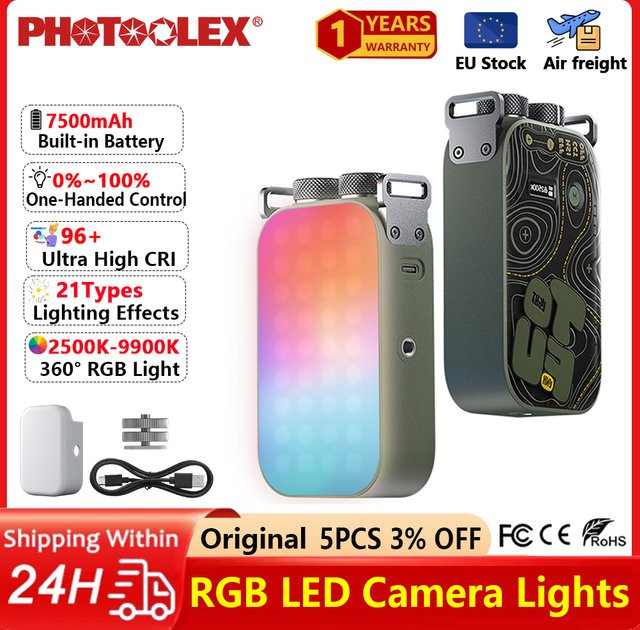 PHOTOOLEX 12W RGB LED-Kameralicht mit Magnetbefestigung und 21 Lichteffekten für Vlogs - Bild 1