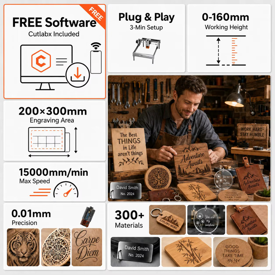 Carverall K15PRO Lasergraviergerät und Laserschneider mit App-Steuerung für Holz, Acryl, Leder und beschichtetes Metall - Bild 3