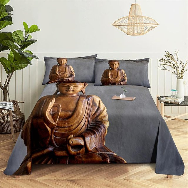 Buddha Bettwäsche-Set aus Polyester mit grafischem Print, bestehend aus 1 Bettbezug und 2 Kissenbezügen, Breite: 150 cm, Tiefe: 230 cm - Bild 1