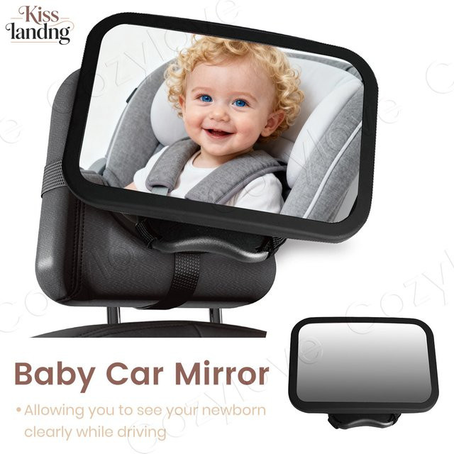 momo&dudu Babyautospiegel in Schwarz mit Weitwinkel und bruchsicherer Funktion zur einfachen Installation - Bild 1