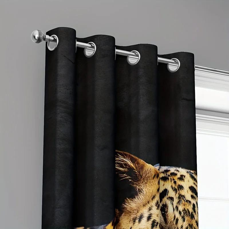 Yiran Furniture Hochverdunkelungsvorhang Waldtiere Leopard Print in Rose und Multicolour, B: 55 cm, H: 120 cm, 2er-Set mit Ösen - Bild 2