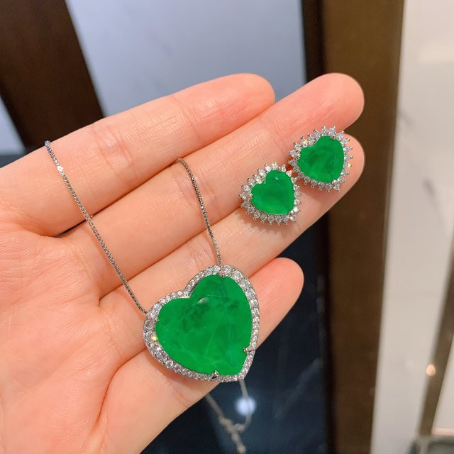 LJDZSW Halskette und Ohrringe, Silber, Paraiba Turmalin, Zirkonia, Kristall, Vintage, Unisex - Bild 1