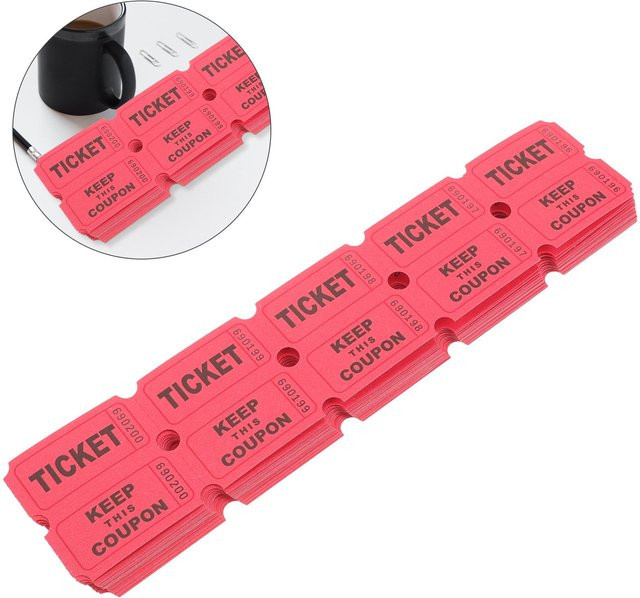 100 Stück Papier Tombola-Tickets für Veranstaltungen in Rot von Binchi Outdoor Product - Bild 1
