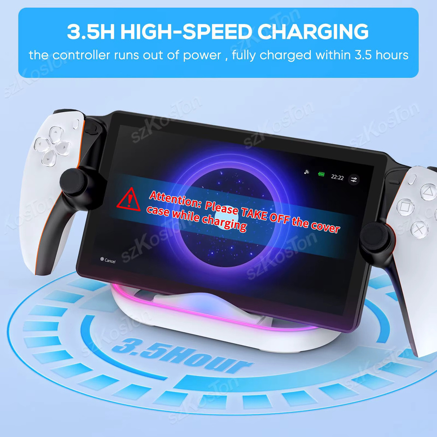 SZKOSTON Ladestation für Playstation Portal mit RGB-Licht und USB-C-Kabel, Weiß - Bild 2