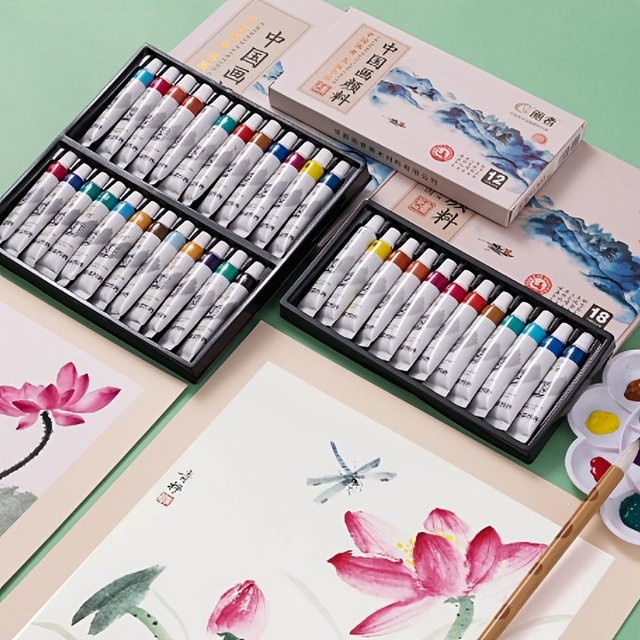 Chinesisches Malpigment-Set mit 12 Farben in Multicolour, 6 ml pro Farbe, für traditionelle chinesische Malerei und Kalligraphie - Bild 1