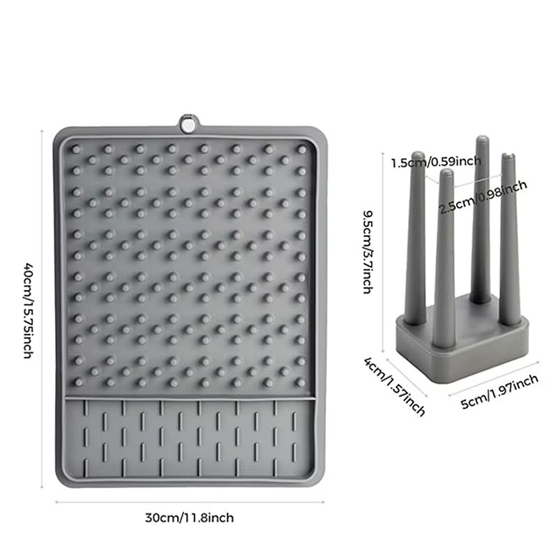 PGY Geschirr Trockenrack aus Silikon mit Abtropffläche, erweiterbar, Schwarz, B/T: 40,0 x 30,0 cm - Bild 6