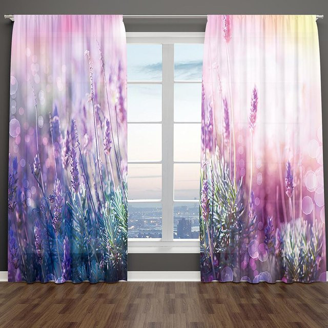 Yiran Furniture 2er-Set Transparente Vorhänge mit Blumenmuster in Rosa, Grün und Lichtgrau, H: 130 cm, B: 100 cm - Bild 1