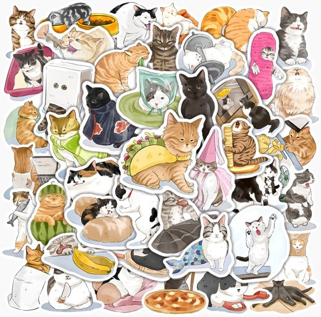 50 Stück Bunte Katze Cartoon Graffiti Aufkleber im Tinte Stil für Laptop, Telefon und Skateboard von BulingBulingStickers Shop - Bild 1