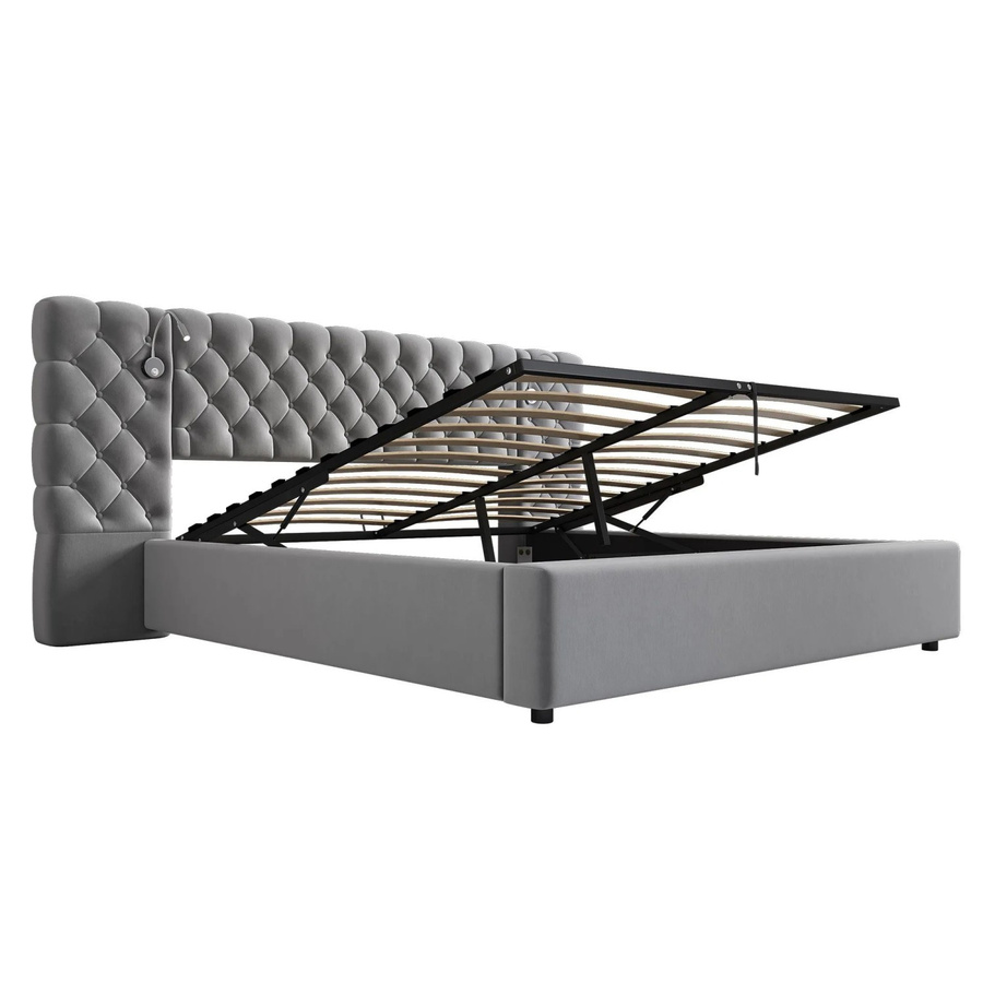 okwish Polsterbett mit LED-Beleuchtung und Lift-up-Funktion in Grau, B/T/H: 160 x 200 cm - Bild 2