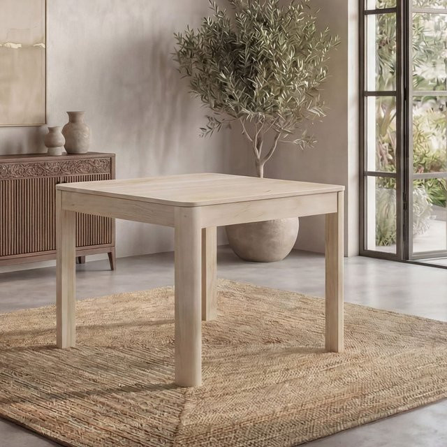 Finebuy Esstisch aus Massivholz in Beige, moderner quadratischer Küchentisch für 4 Personen, B/T/H: 80 x 80 x 76 cm - Bild 1