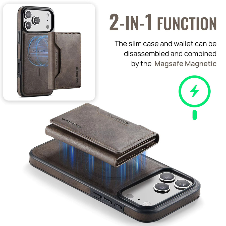 Abnehmbare RFID Leder Handyhülle mit Magnet-Wallet für iPhone 17 Pro Max 16 Plus 15 14 13 12 in Braun und Wireless Charging Kompatibilität von aierkeba - Bild 3