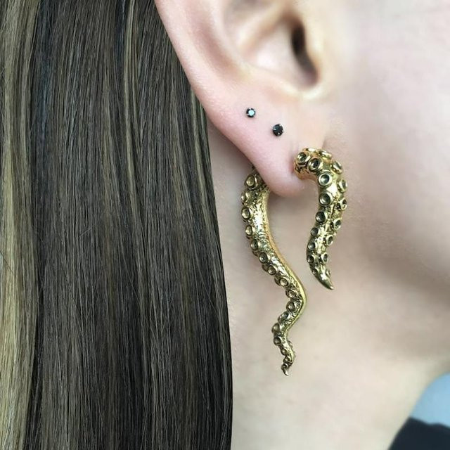 YIRAN Hängeohrringe Kupfer, Gold, Damen, Vintage, Oktopus Tentakel - Bild 1
