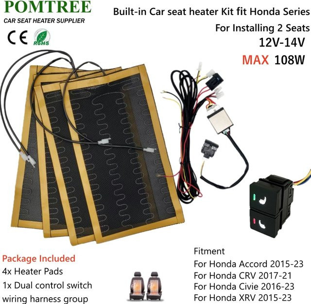 108 W Autositz-Heizungsset für 2 Sitze in Schwarz, 12 V mit 3-stufiger Dual-Control-Steuerung, passend für Honda Accord CRV Civic - Bild 1