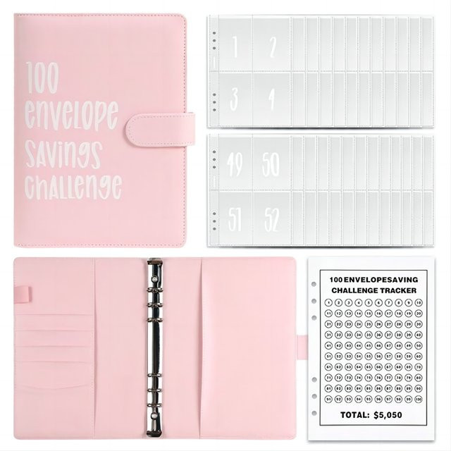 100-Umschlag-Saving-Challenge Budgetplaner Set mit Binder und Sparumschlägen in Schwarz und Pink, A5 - Bild 1