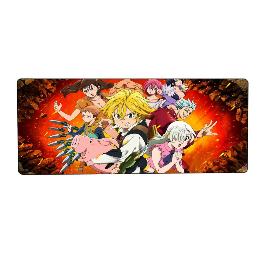 Brave Action Anime The Seven Deadly Sins Gaming-Mauspad, groß und dick mit genähten Kanten, Schwarz/Mehrfarbig - Bild 3