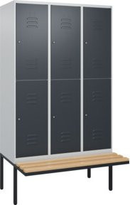 C+P Doppelstock-Spind Classic PLUS Sitzbank mit 3 Abteilen und Buche-Hartholz Sitzfläche, B/T/H: 212 x 120 x 81,5 cm - Bild 1
