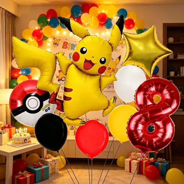 Potdemiel Pikachu Ballon-Kombi-Set für Kindergeburtstage, Mehrfarbiges Ballonbogen-Kit zur Partydekoration - Bild 1