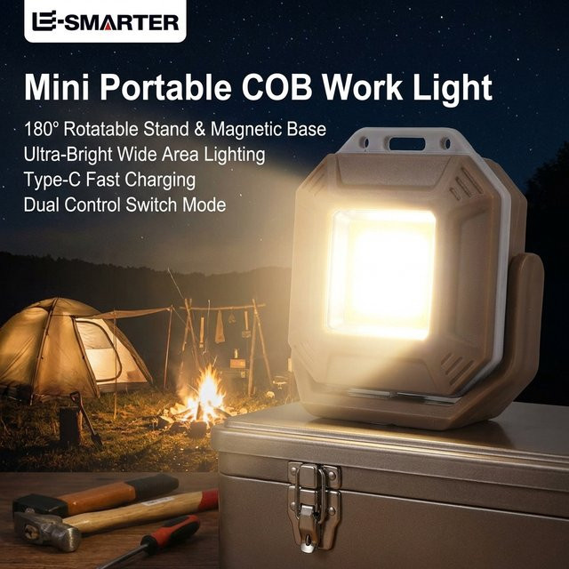 ESMARTER Tragbare COB-Arbeitsleuchte mit LED und Typ-C Aufladung, Multifunktionale Schlüsselanhänger-Lampe mit Magnetfunktion für Outdoor und Camping - Bild 1