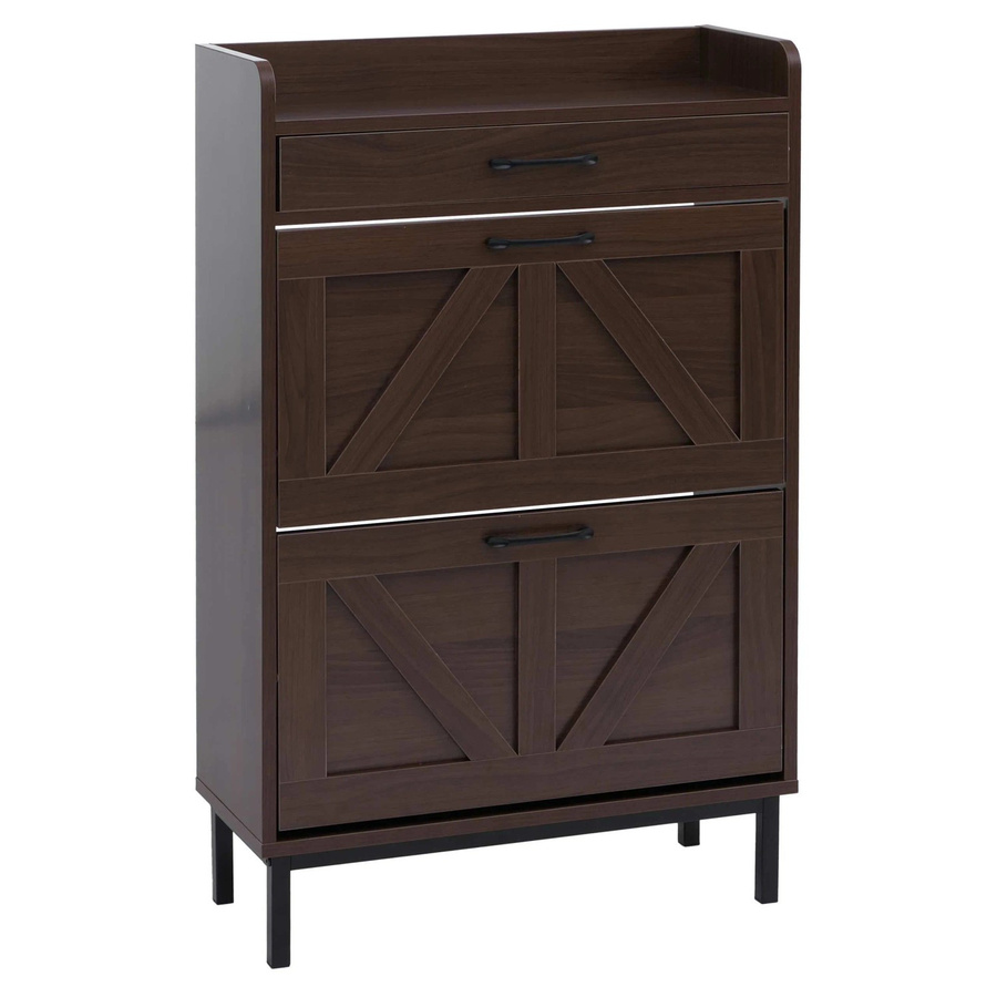 MCW Schuhkipper P45 Schuhschrank in Walnuss-Optik mit 2 Kippfächern und Schublade aus MDF, B/H/T: 95 x 60 x 24 cm - Bild 2