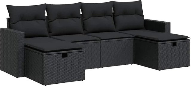 vidaXL 6-teilige Garten-Sofagarnitur aus Poly-Rattan in Schwarz mit Kissen und Stauraum - Bild 1