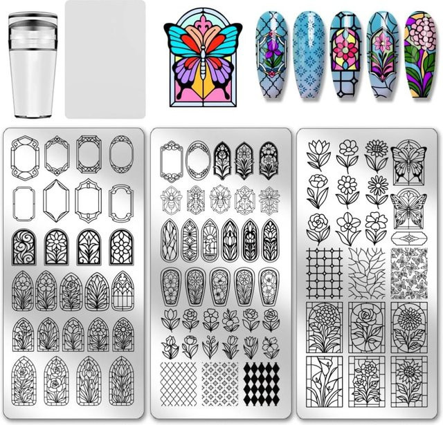 3 Stück Nagelstempelplatten Blumen Nail Art Schablonen - Bild 1