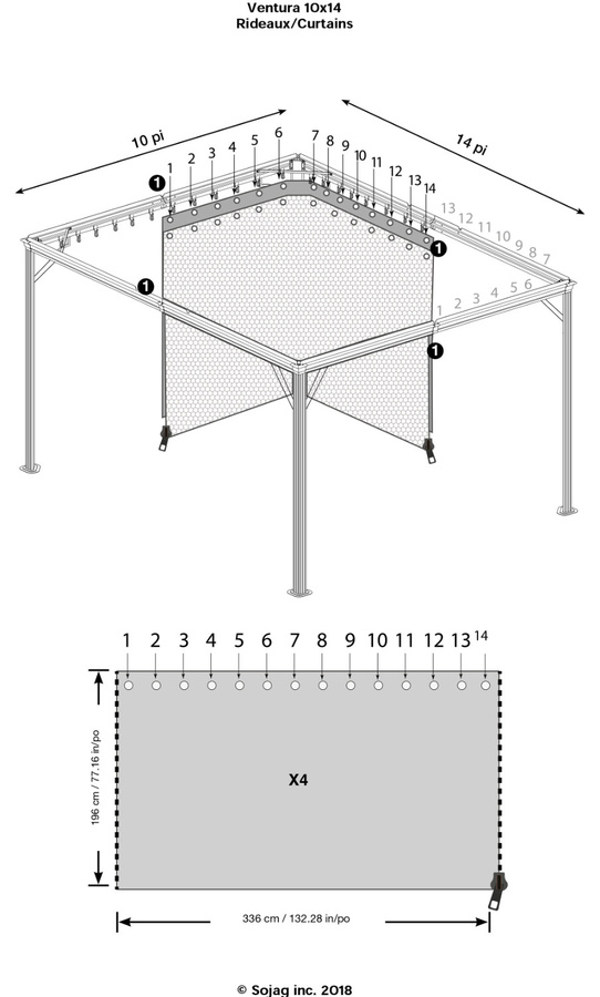 Sojag Vorhang-Set für Pavillon Ventura, Farbe: Anthrazit, Breite: 423 cm, Höhe: 191 cm - Bild 3