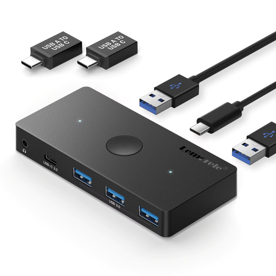 Lemorele USB 3.0 Switch 2 in 5 out Umschalter für Windows Laptop und PC in Schwarz zur Steuerung von Tastatur, Maus und Drucker für 2 PCs und 3 Geräte - Bild 7