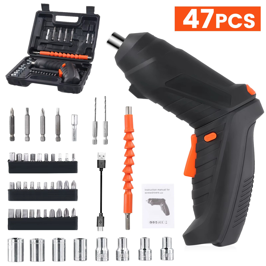 Podofo 47-teiliges Lithium-Elektrobohrer-Set mit Akku, elektrischer Schraubendreher und Handbohrmaschine in Schwarz - Bild 4