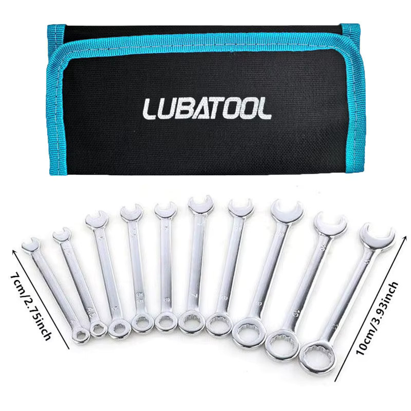 LUBATOOL Mini Kombinationsschlüssel Set 10-teilig in Silber, metrisch 4-11mm und SAE 5/32"-7/16" inklusive Tasche - Bild 3