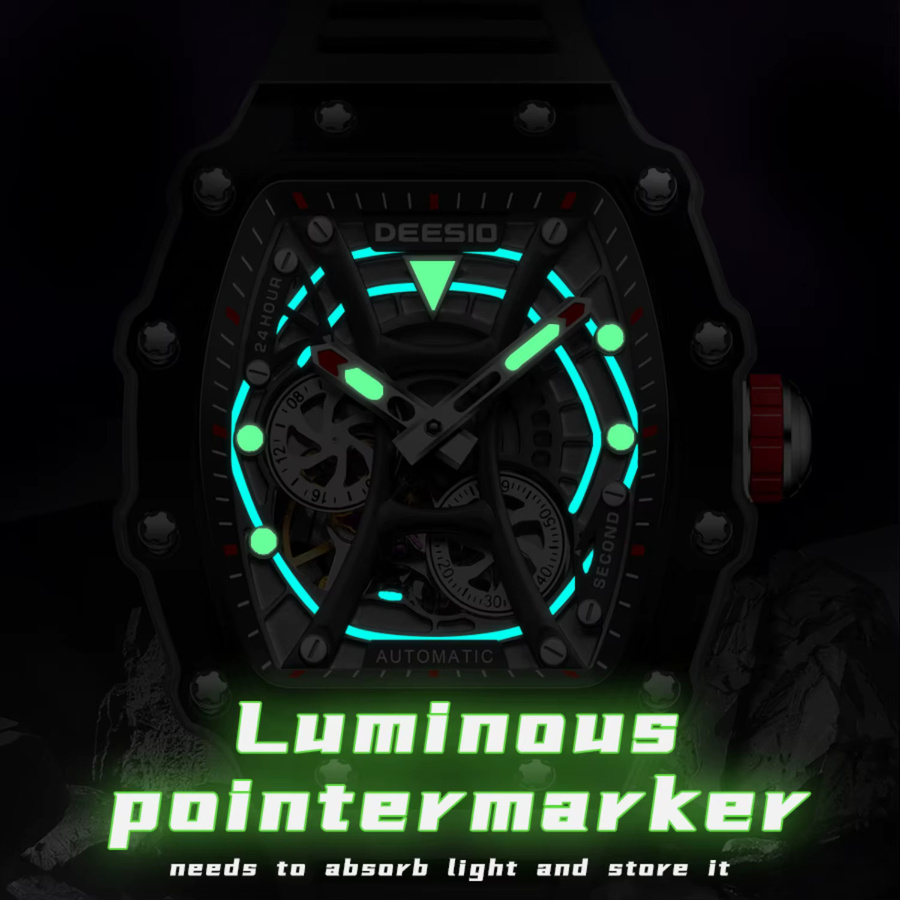 Deesio Armbanduhr Automatik, Tonneau, Schwarz, Silikon, Herren - Bild 4