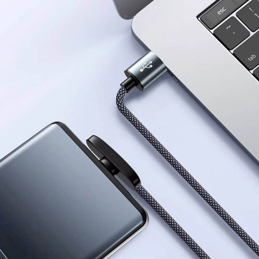 USB auf Typ-C Schnellladekabel mit 90 Grad Winkel, 100W PD Super Charging Game Cable, Schwarz - Bild 4