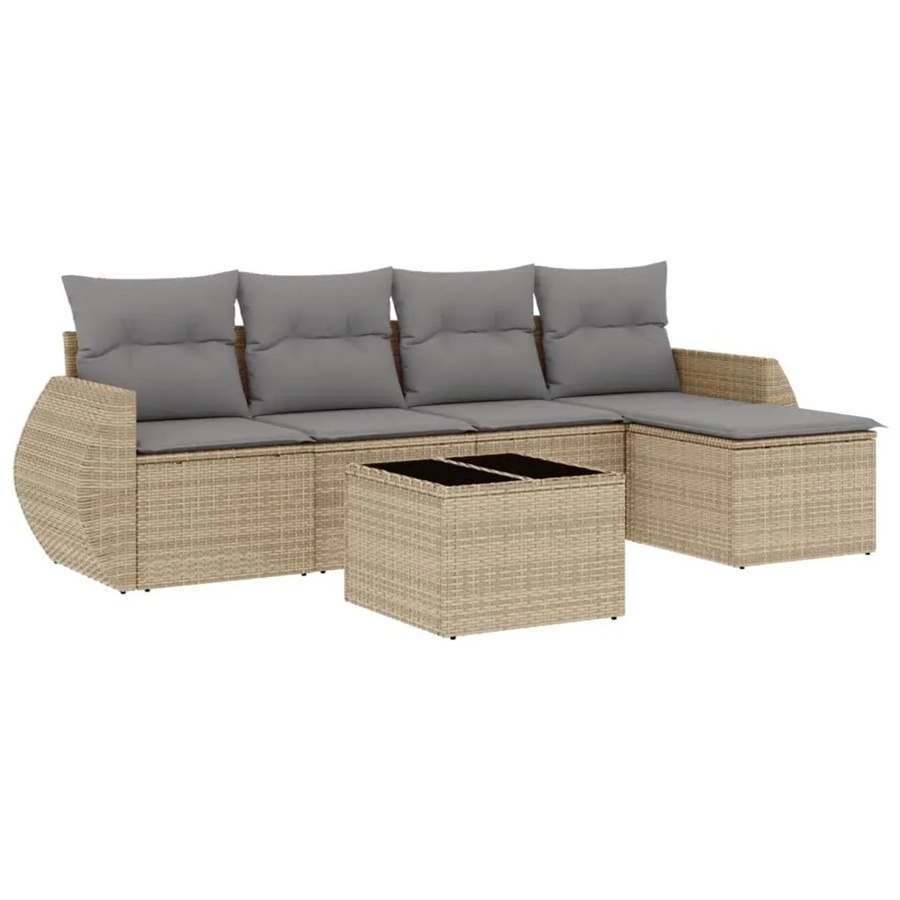 vidaXL 6-teilige Garten-Sofagarnitur aus Poly-Rattan in Beige mit Polsterkissen und pulverbeschichtetem Stahlgestell - Bild 2
