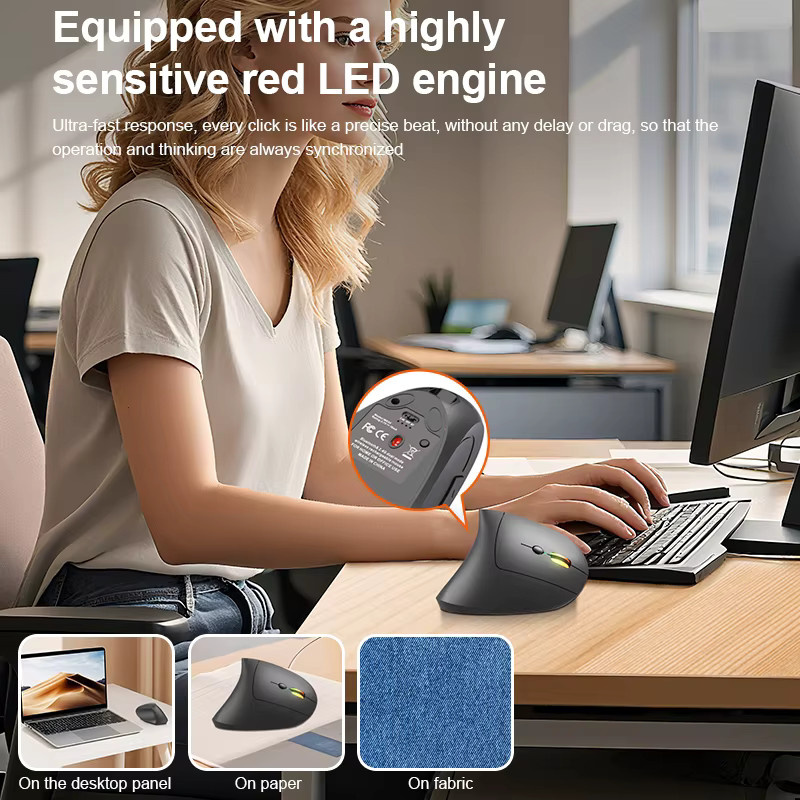 NexusClick Ergonomische Vertikale Bluetooth-Funkmaus in Schwarz, wiederaufladbar, 1600 DPI, 6 Tasten - Bild 6