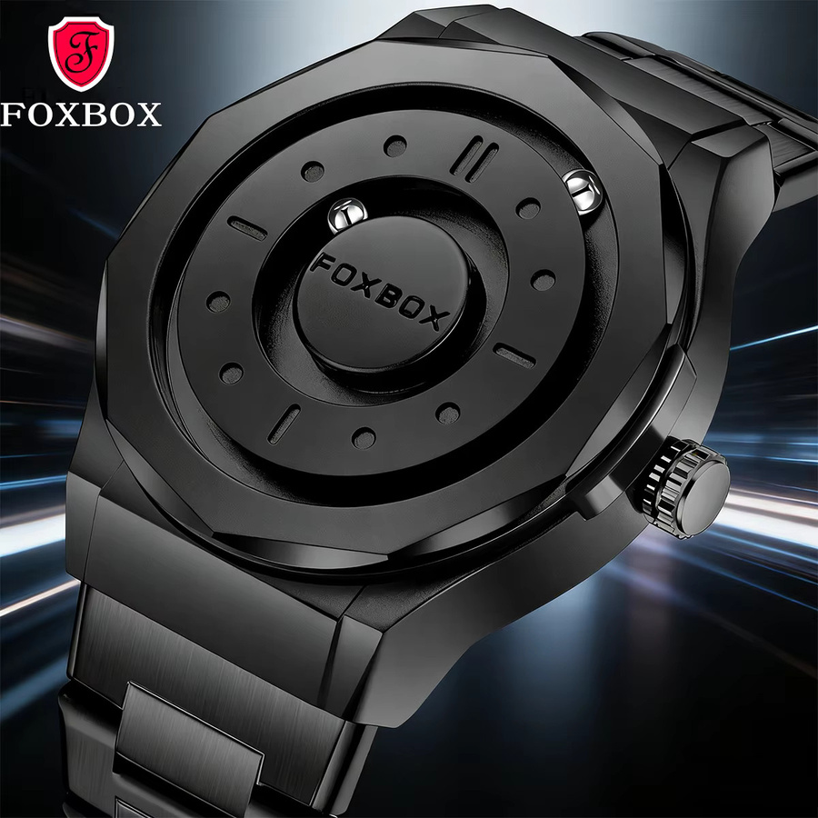FOXBOX Armbanduhr Quarz, Leder, Schwarz, Silber, Herren - Bild 2