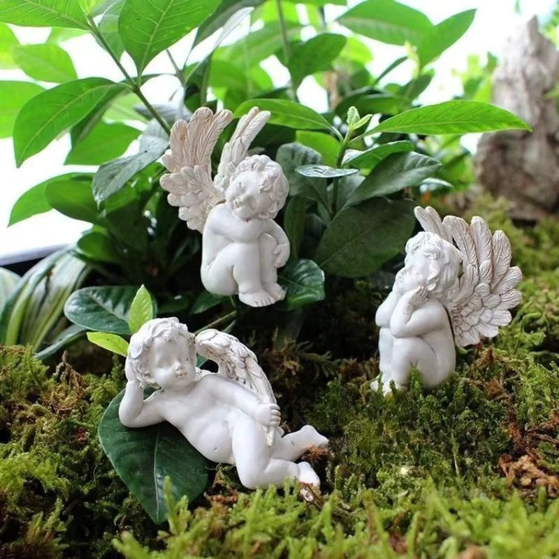5er-Set Miniatur-Engel aus Harz und Keramik in Weiß zur Dekoration für Garten und Landschaft - Bild 4