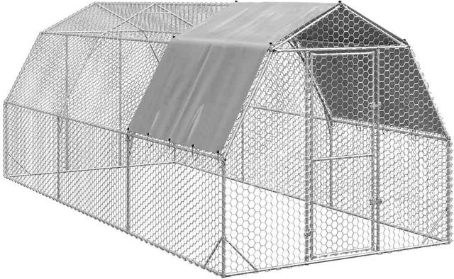 Yiwydaa Hühnerstall mit Dach aus verzinktem Stahlrahmen und Drahtgeflecht, Farbe: Silber, B/T/H: 6 x 2,5 x 2,25 m - Bild 1