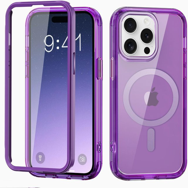 WirFor Magnetische Full-Body-Hülle mit integriertem Displayschutz für iPhone 17/16/15/14/13/12/11 Pro Max und 16 Plus/17 Air, stoßfest, Dunkelviolett - Bild 1