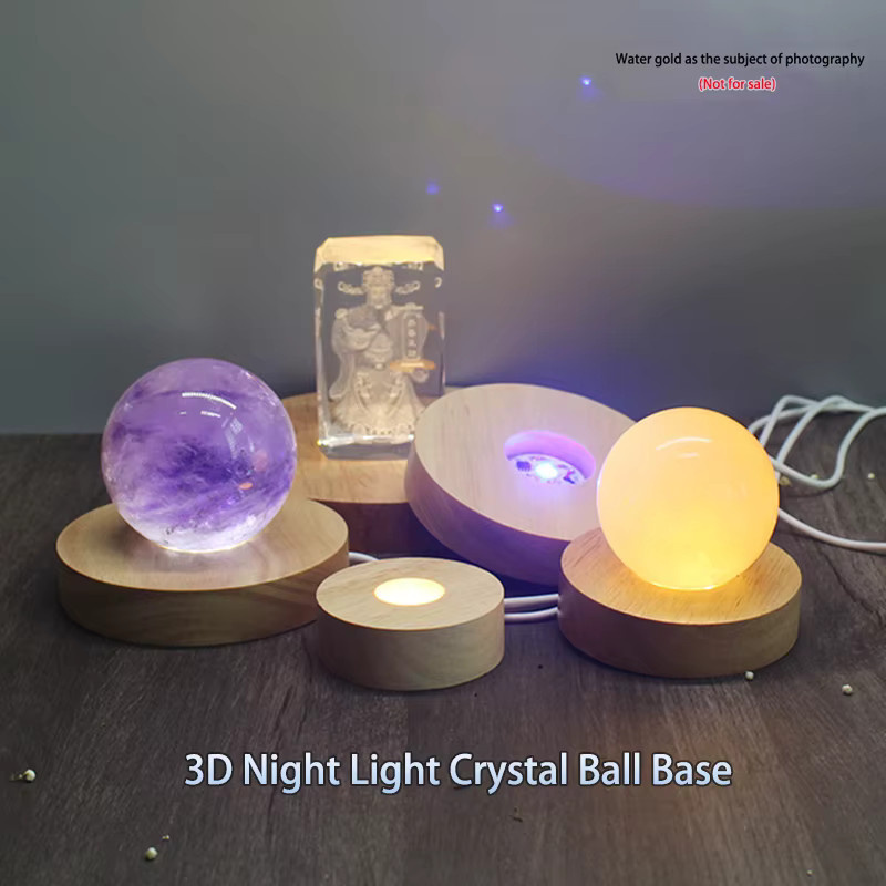 Cltgxdd USB-betriebenes 3D-Nachtlicht mit Kristallkugel und Massivholzsockel in Braun, warmweißes LED-Licht - Bild 2