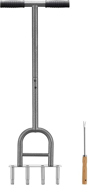 Wiltec Hand-Aerifizierer aus Stahl mit T-Griff und 4 Zinken in Schwarz-Grau - Bild 1