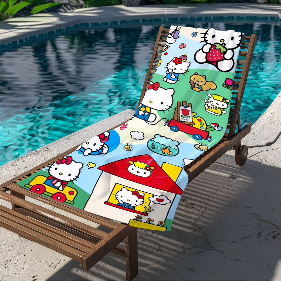 Sanrio Hello Kitty Badetuch aus Mikrofaser, schnelltrocknend und saugfähig, B/H: 70 x 140 cm, Mehrfarbig - Bild 2