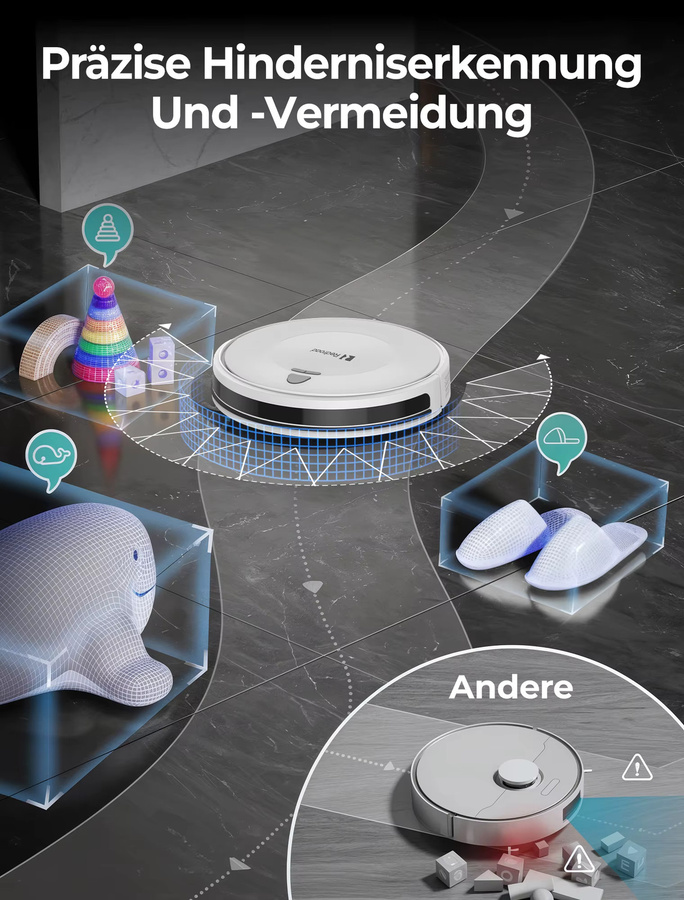 Redroad E2 Roboter-Staubsauger in Weiß mit 10.000 PA Saugkraft und 4 Reinigungsmodi für Tierhaare - Bild 2