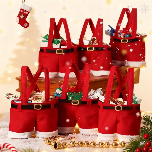 Weihnachtsgeschenktüte mit Weihnachtsmann-Shorts-Design in Rot zur Aufbewahrung von Süßigkeiten und Weinflaschen - Bild 1