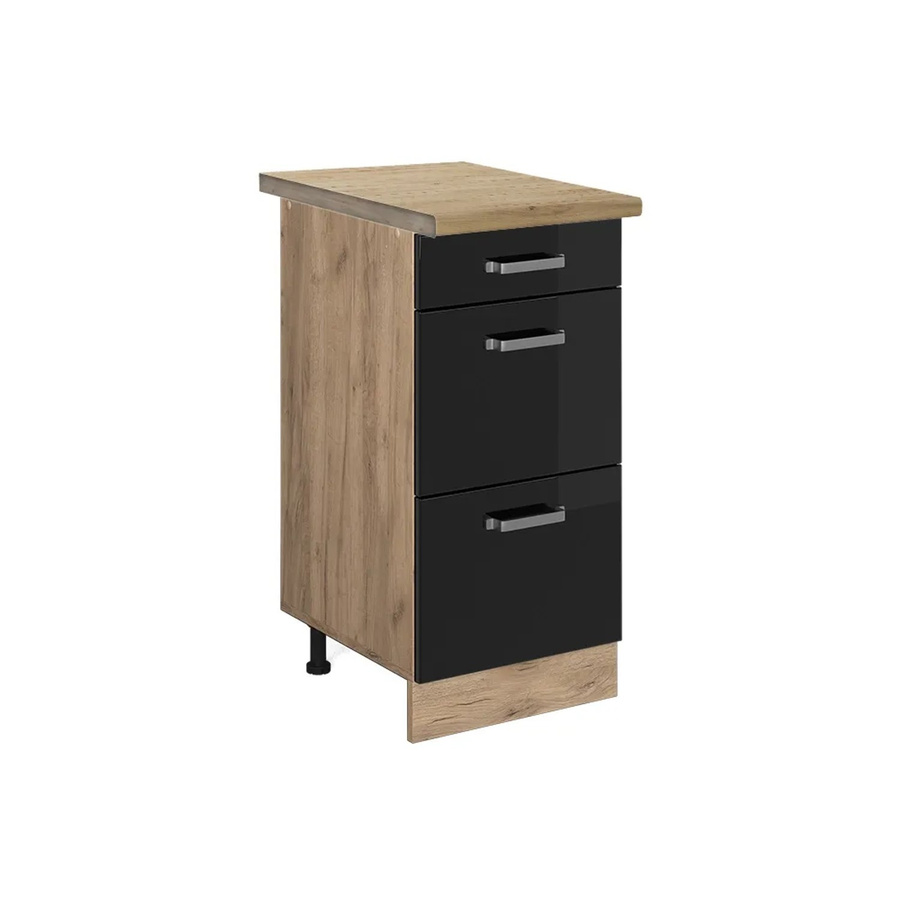 Vicco Küchenunterschrank R-Line Schwarz Hochglanz und Goldkraft Eiche mit Schubladen B: 40 cm, H: 81,6 cm, T: 60 cm - Bild 2